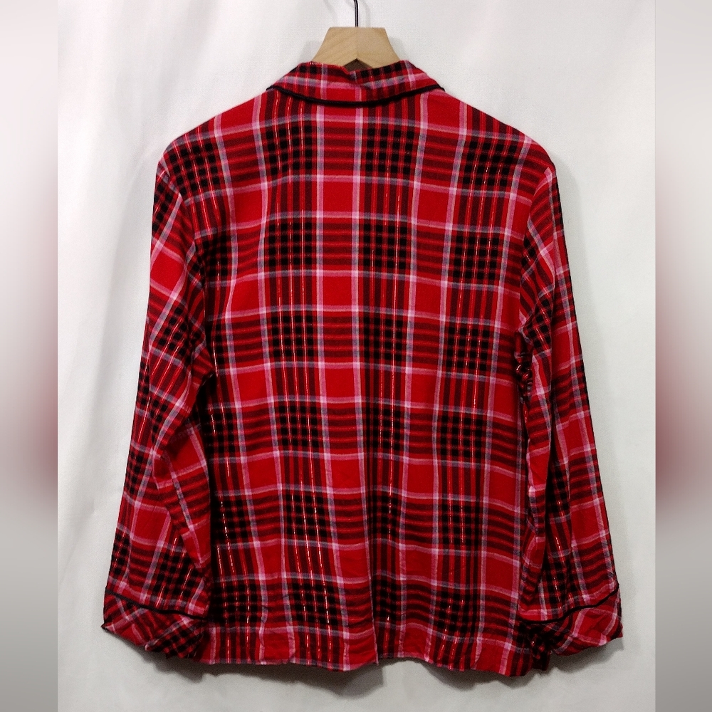 Victoria's Secret Flannel Long Pajama Set Women's M Red Black Holiday Retro Y2K - Picture 8 of 15